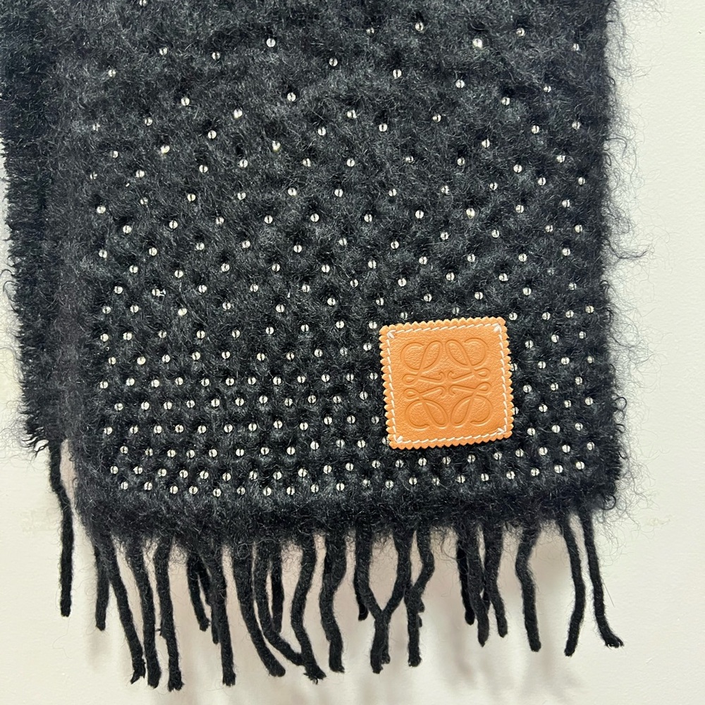 LOEWE Mohair Rhinestone Sequins Black Scarf